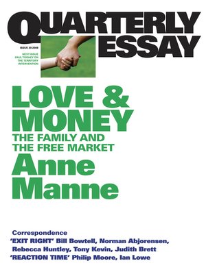 cover image of Quarterly Essay 29 Love and Money